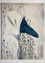 Ladda upp bild till gallerivisning, Handförädlat Fine Art-tryck "The Raven: Silver Bloom" av Denize Artuñedo Engblom – Korpen Odin omgiven av handmålade silverblommor.