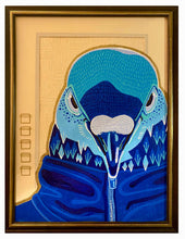 Ladda upp bild till gallerivisning, Originalmålning i blandteknik: “King of the Valley” av DenART – Duvan Caesar på mönstrat papper med återbrukad ram, del av ett experimentellt konstnärskap.