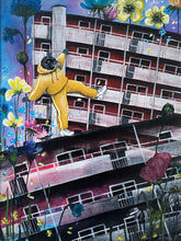 Ladda upp bild till gallerivisning, BALANCE – Fine Art-tryck av Korpen Odin som balanserar över miljonprogrammets tak, skapad av Denize Artuñedo Engblom.