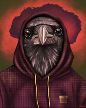 Ladda upp bild till gallerivisning, Korpen Odin – digitalt konstverk av Denize Artuñedo Engblom. Ett stillsamt porträtt i serieteckningsstil, som finns som poster och Fine Art-tryck i 40×50 cm.