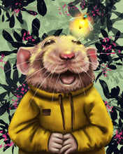 Ladda upp bild till gallerivisning, Råttan Pipette – digitalt konstverk av Denize Artuñedo Engblom. Ett ömsint motiv där Pipette betraktar en fjäril, tryckt som poster och Fine Art-tryck i 40×50 cm.