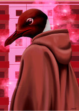 Ladda upp bild till gallerivisning, PINK DROWSE - Digitalt konstverk av Skrattmåsen Rosie i rosa drömlandskap med betongförort i bakgrunden.