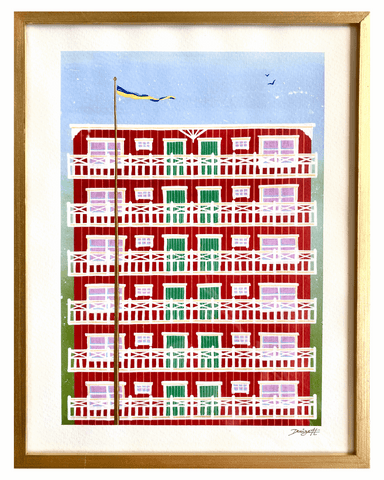 LOFTGÅNG MED VITA KNUTAR - 33 x 25,5 cm.