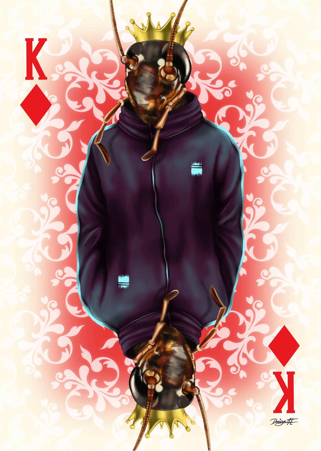 KING OF DIAMONDS - Digital konst av karaktären kackerlackan Hamilton som Ruter Kung